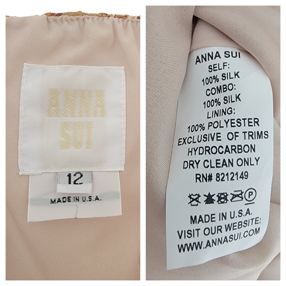 Anna Sui Strapless Silk Georgette Dress Brown Floral Ruched Wrap-Effect … - Picture 14 of 17